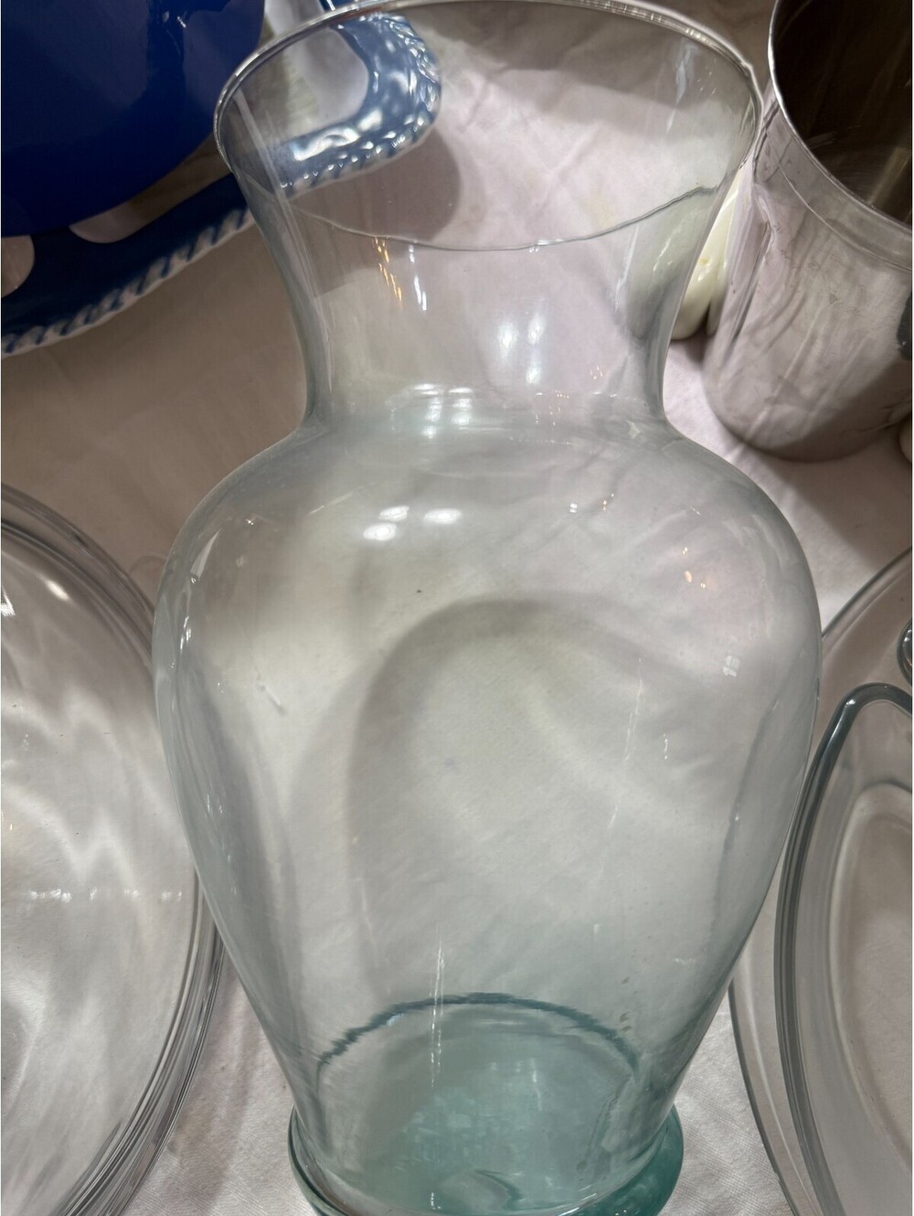 Large Clear Glass Ginger Jar Vase Urn Shape Flared Rim Floral Centerpiece